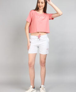 XOXO Pink Crop Top & Melange Grey Shorts Set For Women