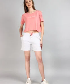Alternative view of XOXO Pink Crop Top & Melange Grey Shorts Set For Women