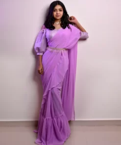Lilac Ruffled Georgette Saree