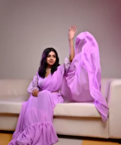 Alternative view of Lilac Ruffled Georgette Saree