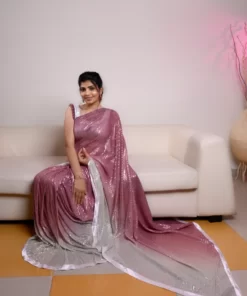 Alternative view of Pink & Silver Sequinned Saree