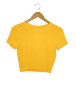 Solid Plain Golden Yellow Crop Top for Women