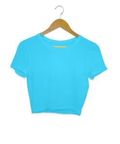 Solid Plain Sky Blue Crop Top for Women