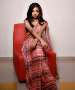 Alternative view of Multi-Colour Striped Saree