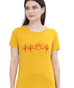 Alternative view of Dog Paw ECG Heartbeat Printed Round Neck T-Shirts for Women