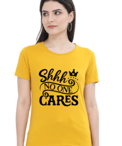 Shhh No One Cares Printed Round Neck T-Shirts for Women